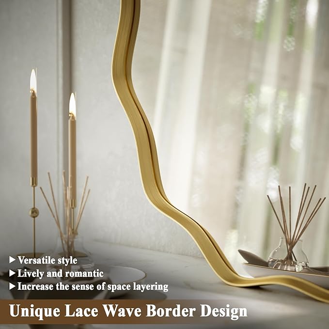 VooBang Gold Scalloped Circle Mirror, Hanging Leaning - Image 3