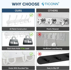 TICONN Wall Mounted Coat Rack, Five Heavy Duty Tri Hooks All Metal Construction - Image 3