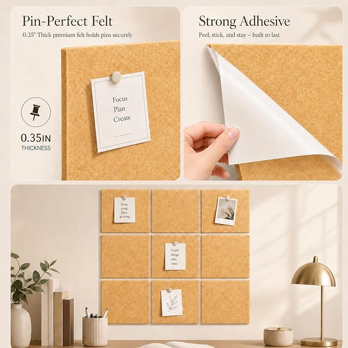 Large Cork Boards for Walls – 36" x 24" Self Adhesive Felt Wall Tiles - Image 4