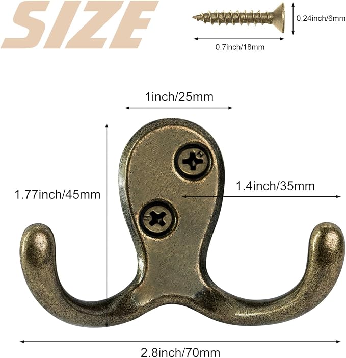 Homanu 10 Pack Coat Hooks, Heavy Duty Double Prong Coat Hooks Wall Mounted - Image 5