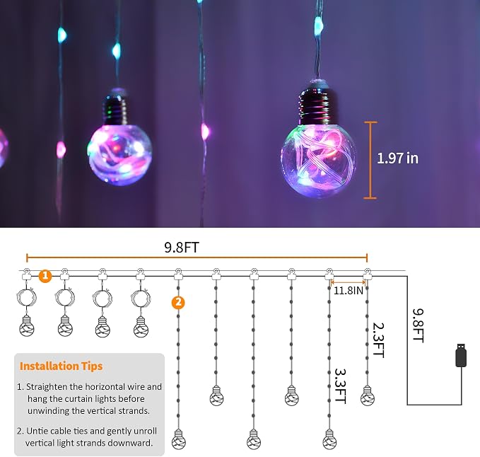 Color Changing Wishing Ball Curtain Lights, 9.8 x 3.3 FT RGB LED Fairy Light - Image 6