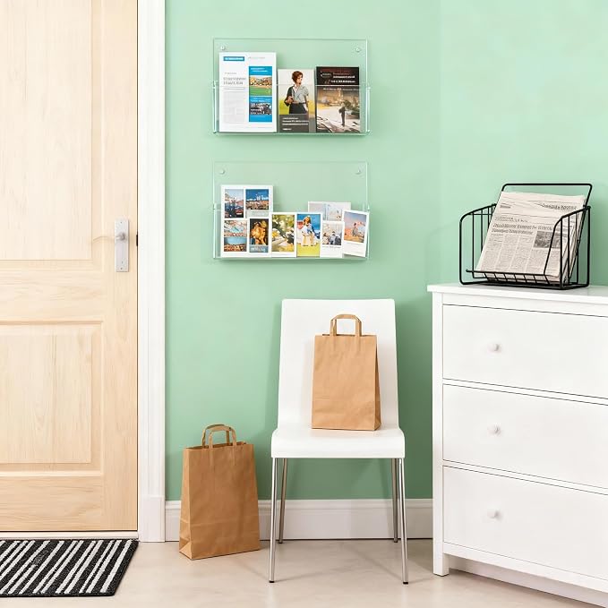 Clear Acrylic Single Pocket Wall Mount File Holders, Self-Adhesive Plastic - Image 4