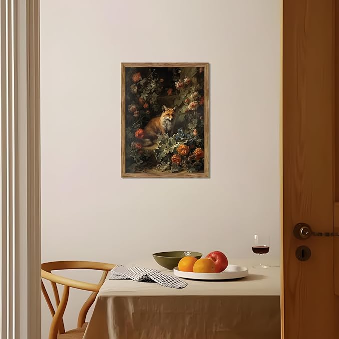 Vintage Fox Canvas Wall Art, Dark Academia Floral Decor, Nature Botanical - Image 2