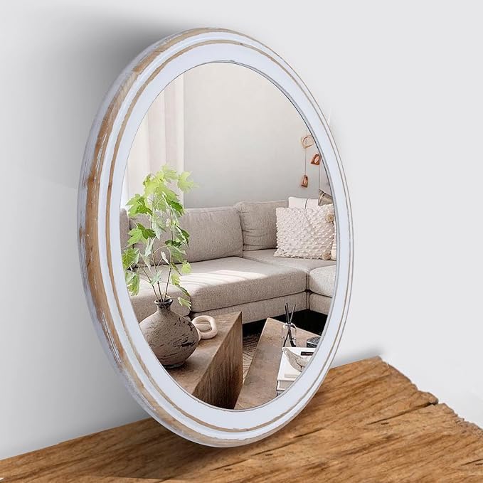 Reflinto 30 Inch Rustic Farmhouse Wooden Round Mirrors - Image 3