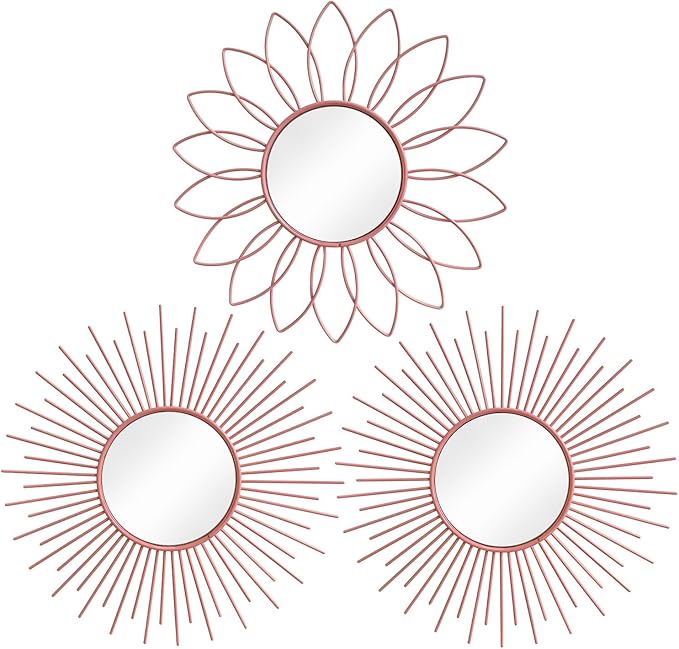 3 Pack Metal Mirrors for Wall Sunburst Wall Mirrors Home Décor Decorative by Uaussi