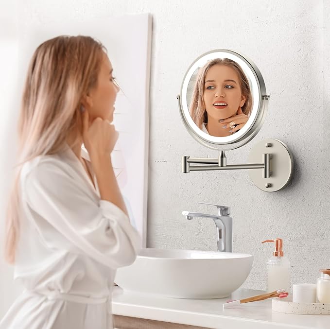 Rocollos 9" Wall Mounted Lighted Makeup Mirror, Large Double Sided 1X/10X - Image 7