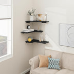Homode Corner Shelves Wall Mounted, 3 Tier Wooden Hanging Display Shelf - Image 2