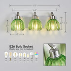 3-Light Vanity Lights with Green Tulip Glass Shade, Brushed Nickel Bathroom - Image 4