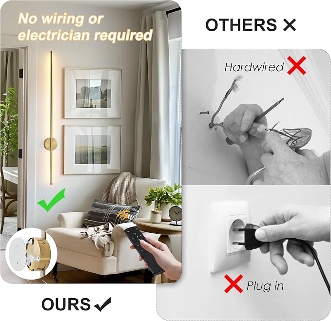 Battery Operated Modern Wall Sconces Set of Two, Rechargeable Wireless Wall - Image 2