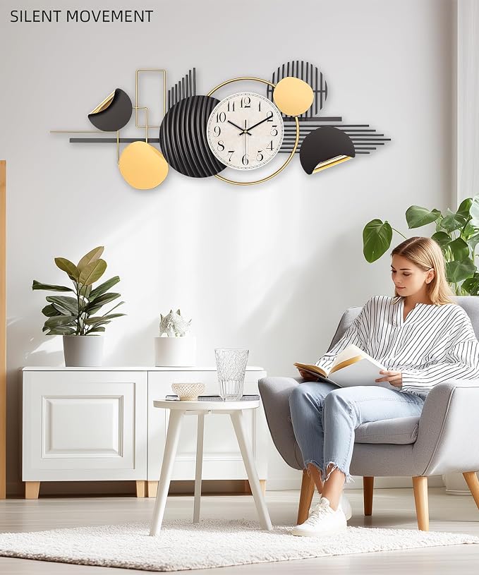 Large Wall Clock, Modern Silent Non-Ticking Metal Wall Art Wall Clocks Battery - Image 3