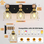 FadimiKoo Black and Gold Vanity Light, 3-Light Farmhouse Vanity Light, Bathroom - Image 2
