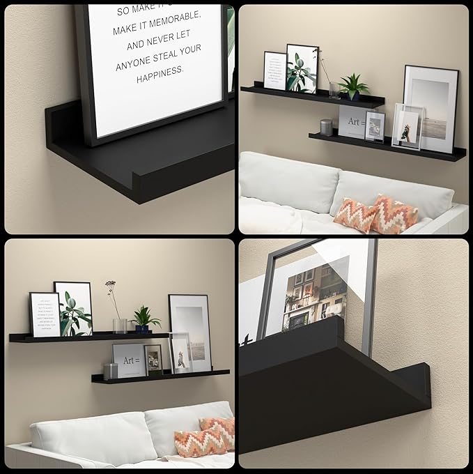 Boswillon 35.4 Inches Long Floating Shelves Wall Mounted, 2 Set Modern Black - Image 4