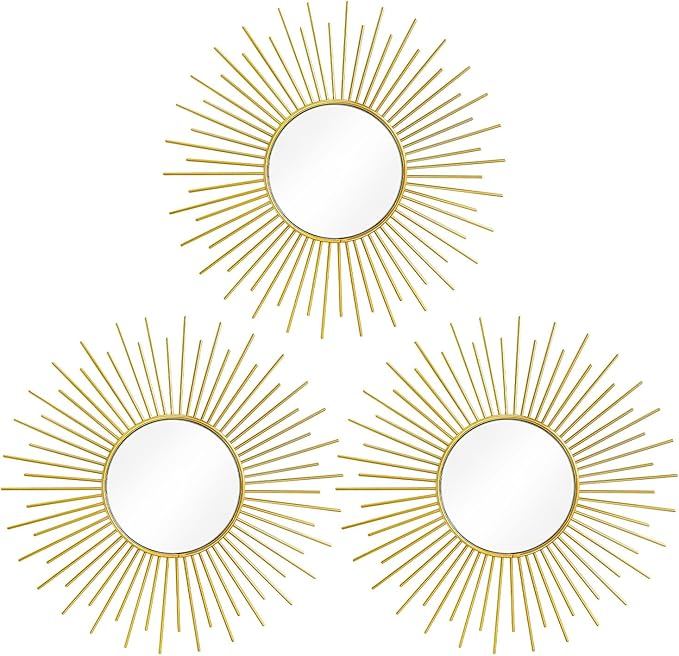 3 Pack Metal Mirrors for Wall Sunburst Wall Mirrors Home Décor Decorative by Uaussi