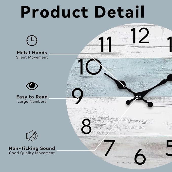 KECYET Wall Clock Silent Non-Ticking Wooden Clocks Battery Operated 10 Inch - Image 3