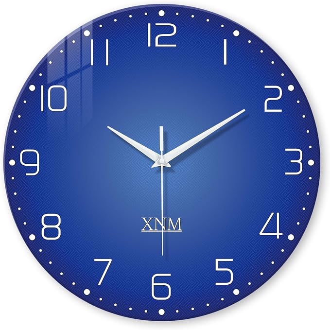 XNM Blue Simple Glass Wall Clocks Battery Operated 14 Inch Modren Minimalist by XNMwallclock