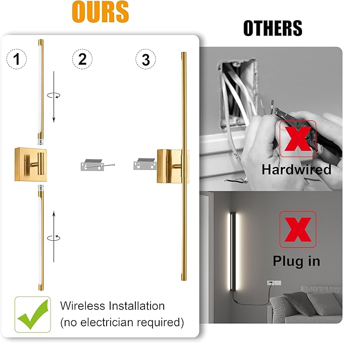 Morauroral Gold Rechargeable Wall Sconces Set of 2, 10000mAh Battery Operated - Image 4