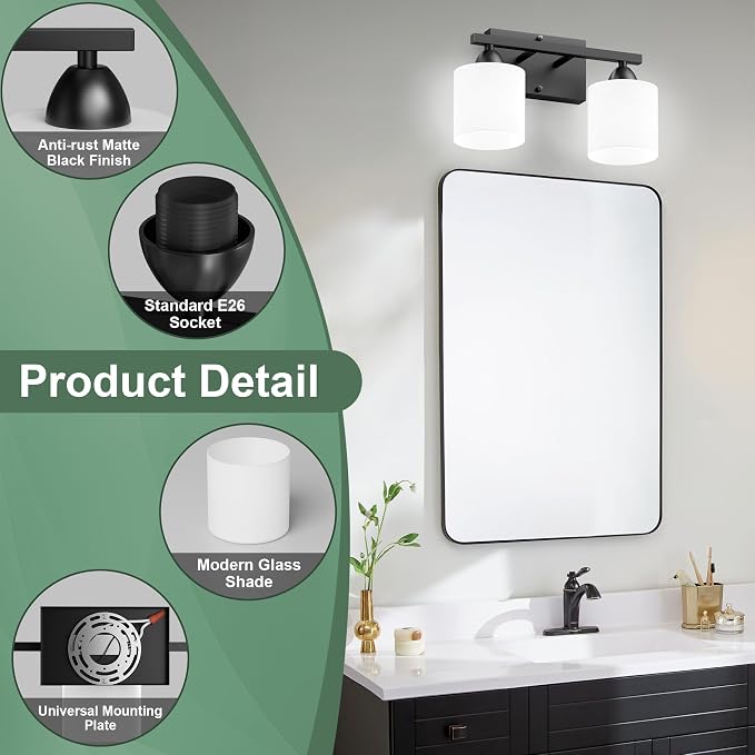 Black Bathroom Lights Over Mirror, Anti-rust Vanity Light Fixture - Image 2