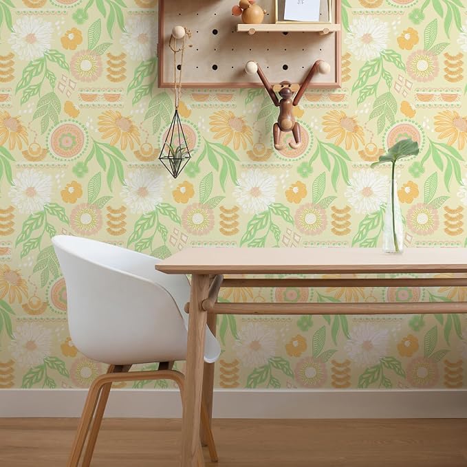 Simon&Siff Boho Wallpaper Peel and Stick, 17.3" x 480" Sun Floral Retro - Image 6
