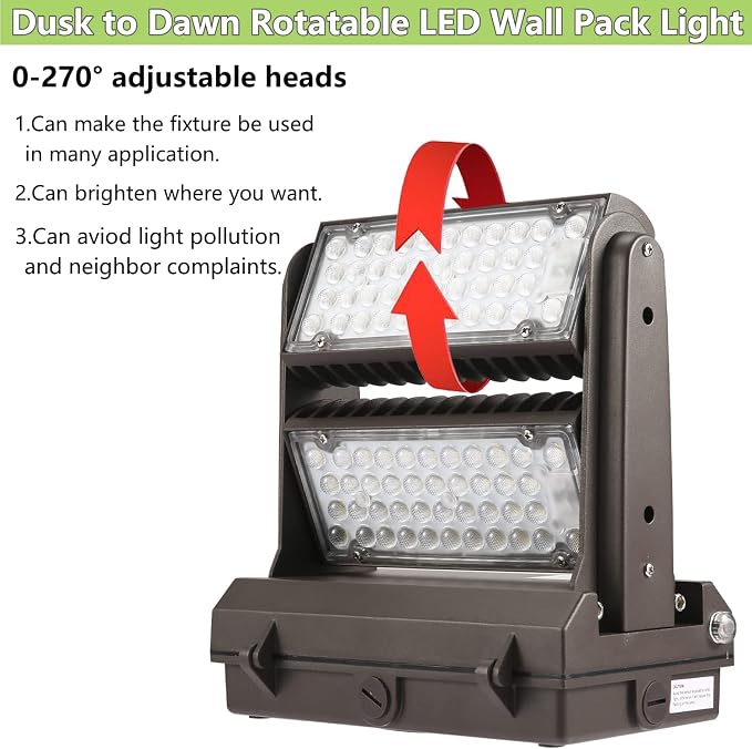 Dusk to Dawn 150W Rotatable LED Wall Pack Light, 5000K 21000LM 800-1000W - Image 4