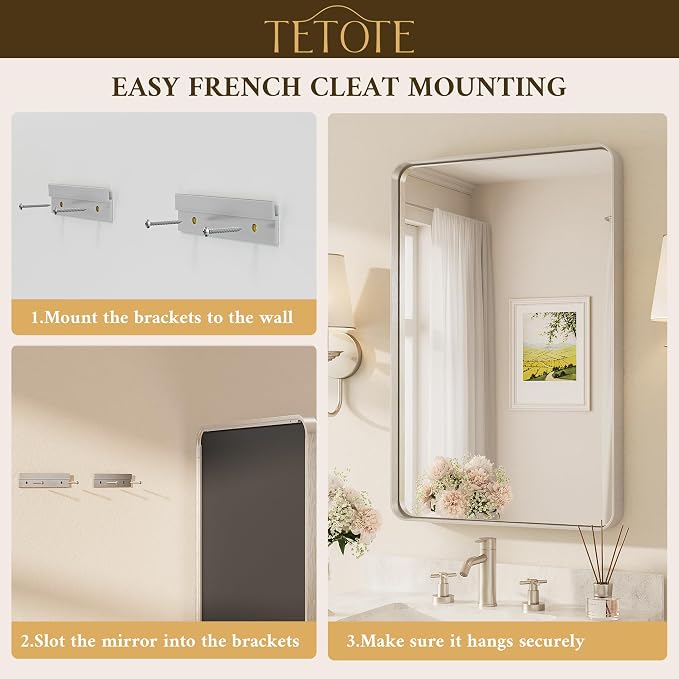 TETOTE Brushed Nickel Mirror 22 x 30 Inch - Image 7