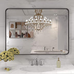 LOAAO 40X32 Inch Black Metal Framed Bathroom Mirror - Image 7
