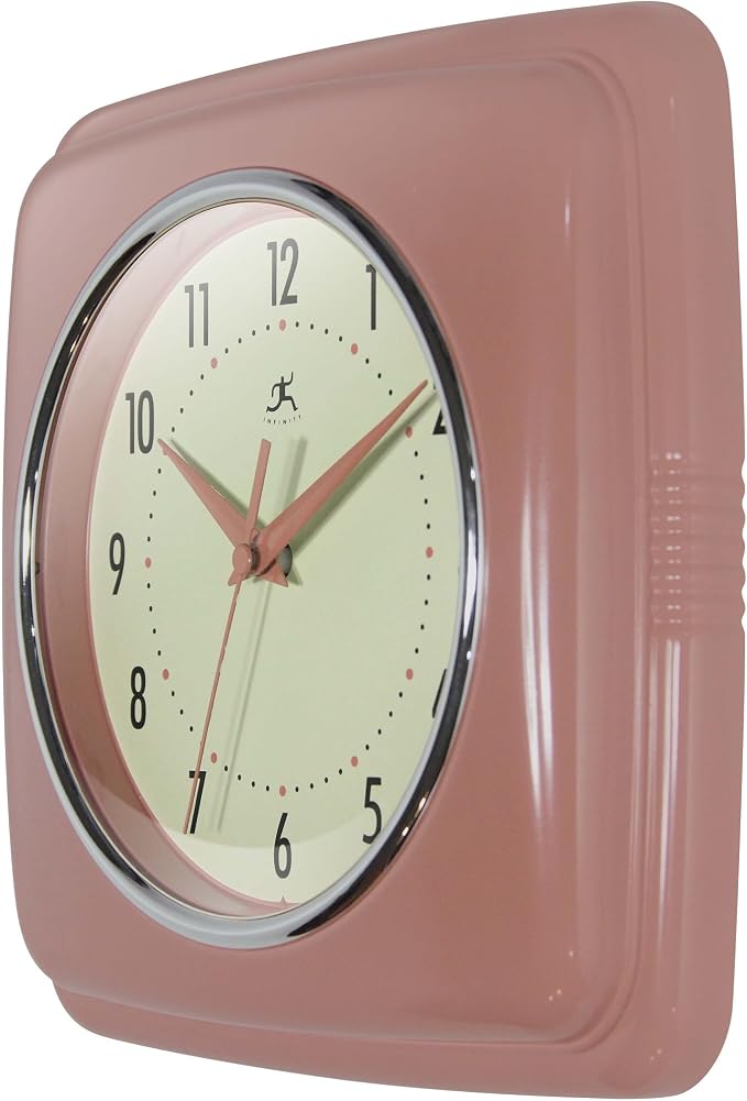 Infinity Instruments Square Retro Wall Clock, Terracotta - Image 3