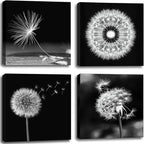 weiyiart Black and White Floral Wall Art, Dandelion Canvas Painting Prints by weiyiart