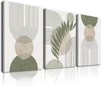 Sage Green Boho Wall Art Set of 3, Minimalist Framed Wall Art Geometric Line by KBKBART