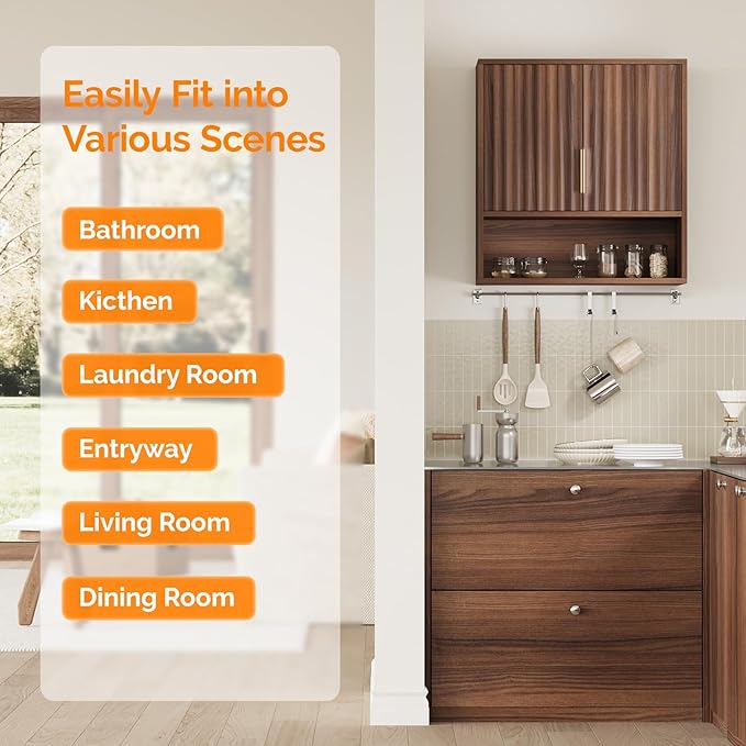 VINGLI Bathroom Wall Cabinet, Walnut Fluted Medicine Cabinet - Image 7