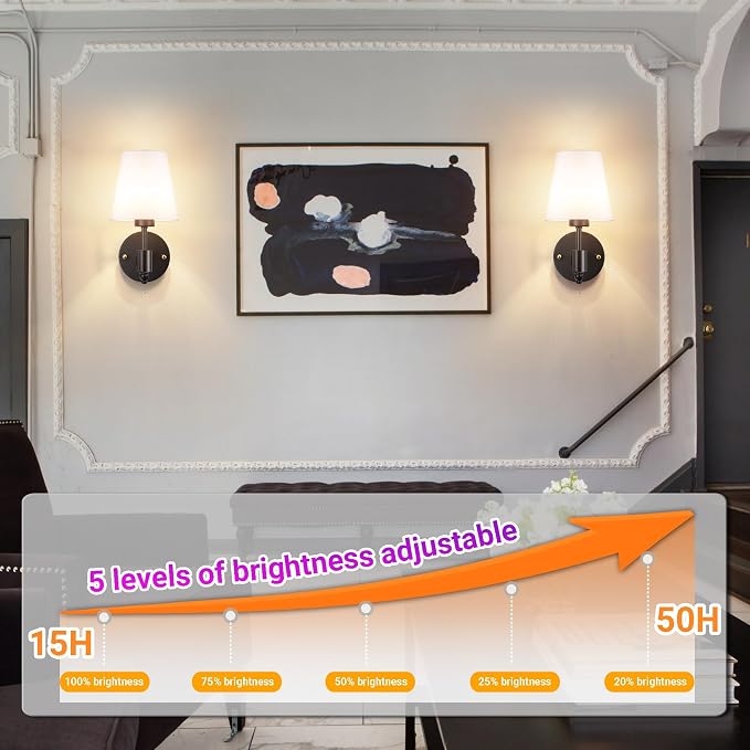 YHCDLAMP Battery Operated Wall Sconces Set of Two, Rechargeable Wireless Wall - Image 4