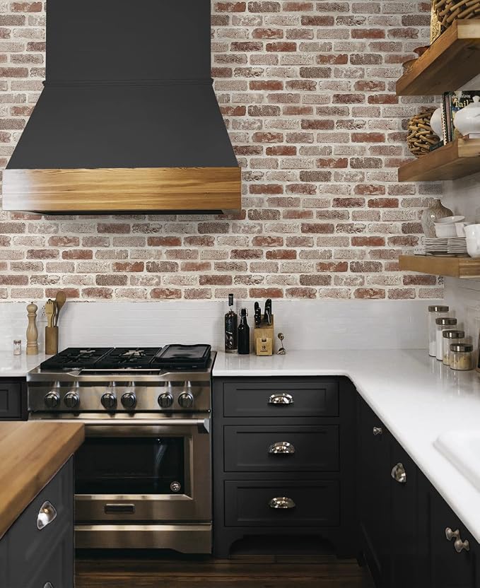 NextWall Washed Faux Brick Peel and Stick Wallpaper - Image 6
