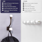 Indian Shelf Pack of 6 Heavy Duty Double Prong White Decorative Coat Hooks - Image 4