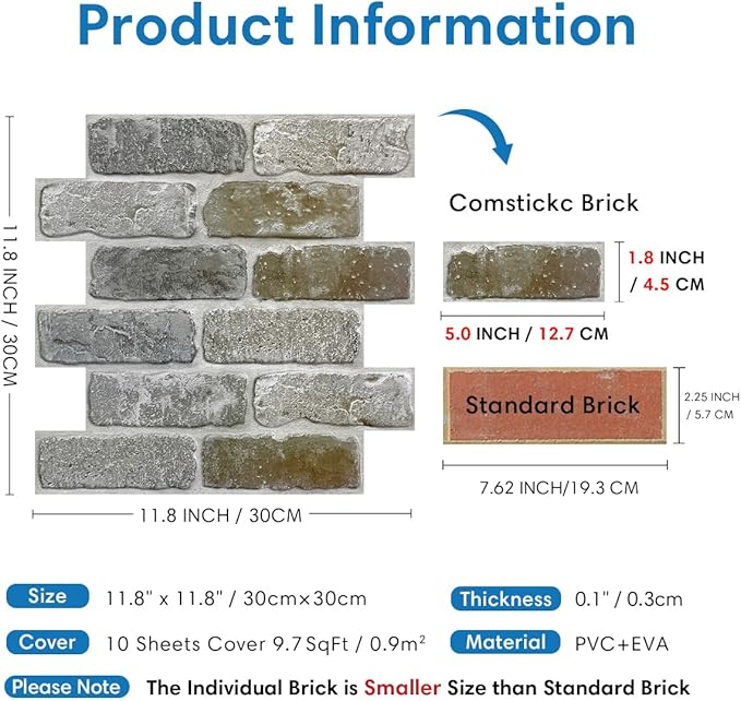 COMSTICKC 3D Faux Brick Peel and Stick Wall Covering, Small Brick Size Thin PVC - Image 5