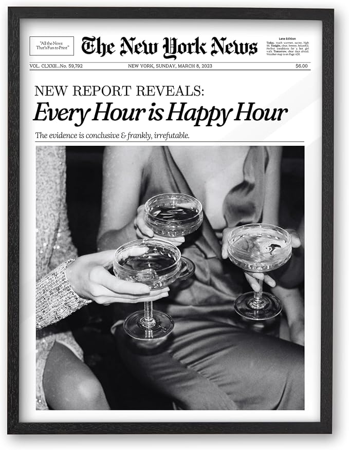 iHery Premium 16x20in Natural Black OAK Wood Trendy Every Hour is Happy Hour by iHery