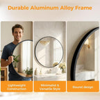 OLIXIS 36 Inch Black Round Bathroom Wall Mirror, Round Bathroom Mirrors - Image 3
