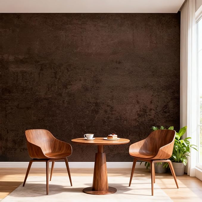 Deep Brown Peel and Stick Wallpaper Concrete 16" x118" Cholocate Limewash - Image 2