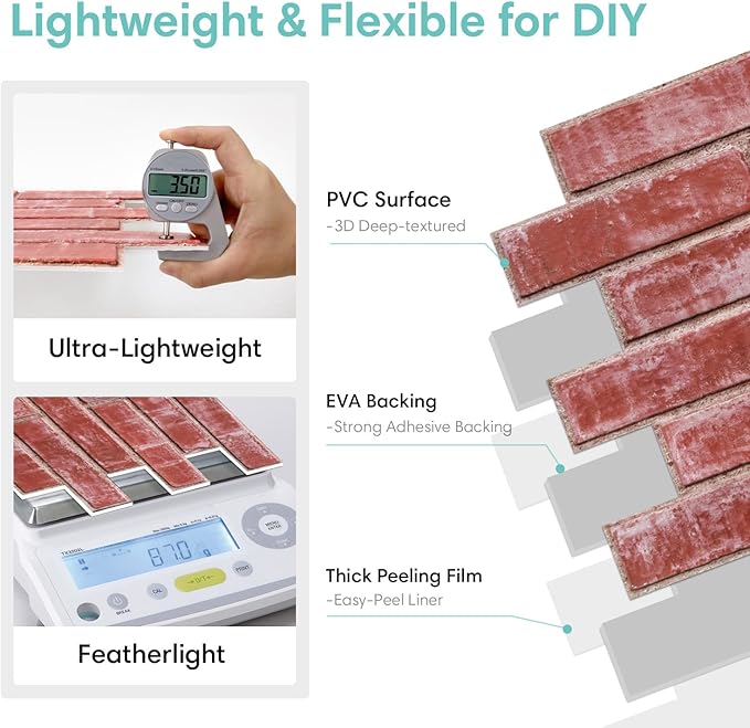 Commomy 3D Peel and Stick Brick, Ultralight Thin PVC Faux Brick Wall Panels - Image 4
