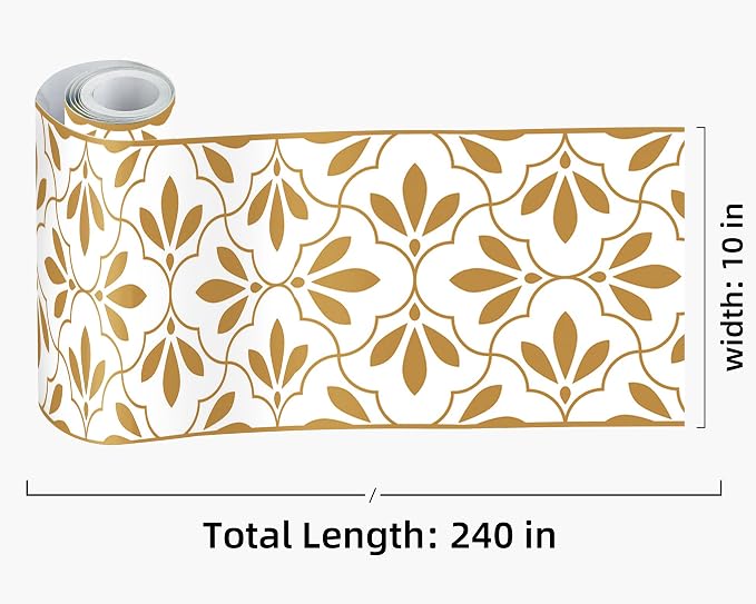 FLFK Wallpaper Border Gold and White Patterns Peel and Stick Wall Border Self - Image 2