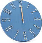 Wall Clock 12 Inch Silent Non-Ticking Imitation Wood Indoor Clock Round Blue - Image 2