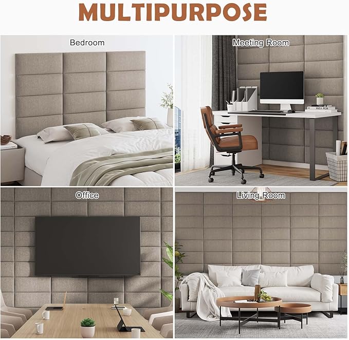 IFNOW Upholstered Wall Mounted Headboard, 3D Soundproof Wall Panels Peel and - Image 6