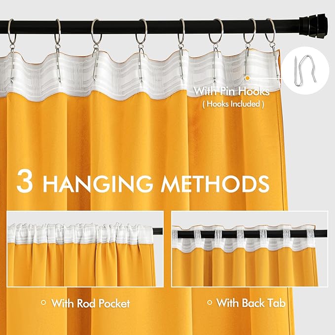 MIULEE Yellow Back Tab Blackout Curtains 102 Inch Long 2 Panels Set - Image 3