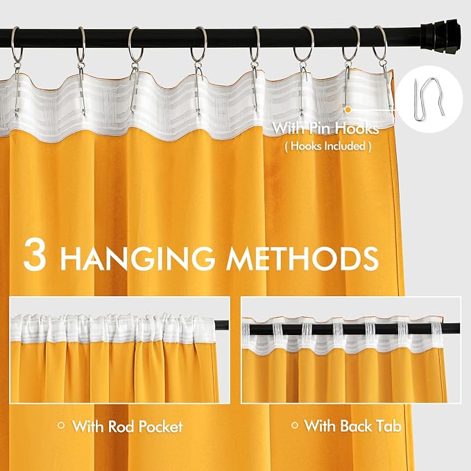 MIULEE Yellow Back Tab Blackout Curtains 120 Inch Long 2 Panels Set - Image 3