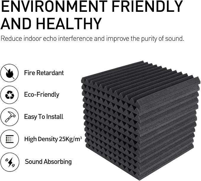 Focusound 52 Pack Acoustic Foam Panels 1" x 12" x 12" Sound Proof Foam Panles - Image 3