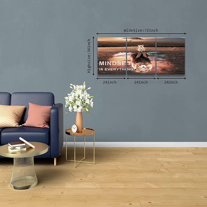 KAWAHONE Motivational Lion King Mindset Wall Art Gold, Success Cat Reflect Lion - Image 5