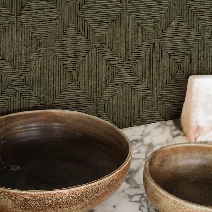 Tempaper x Jeremiah Brent Olive Textured Hoffmann Faux Sisal Removable Peel and - Image 3