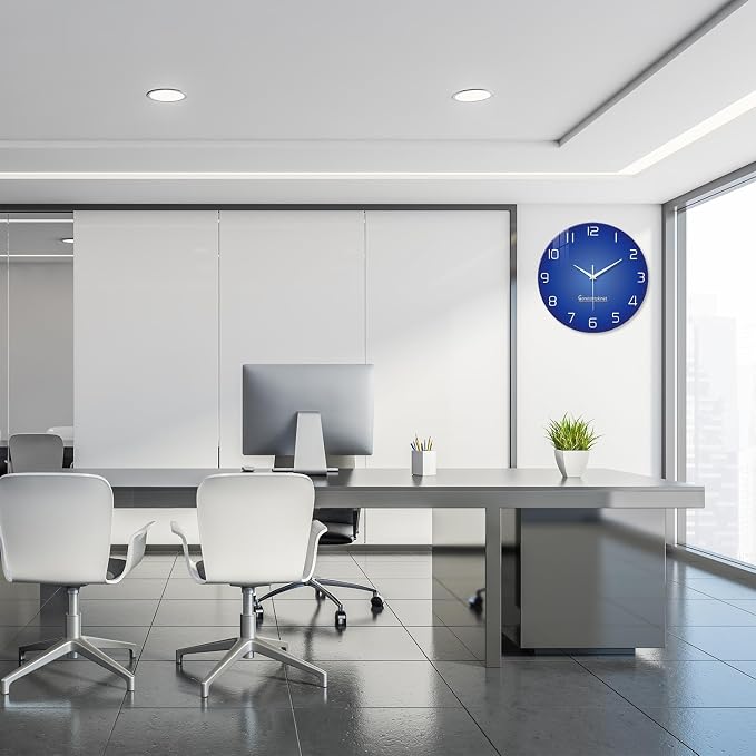 XNM Large Blue Glass Clocks Battery Operated 20 Inch Modern Minimalist Wall - Image 4