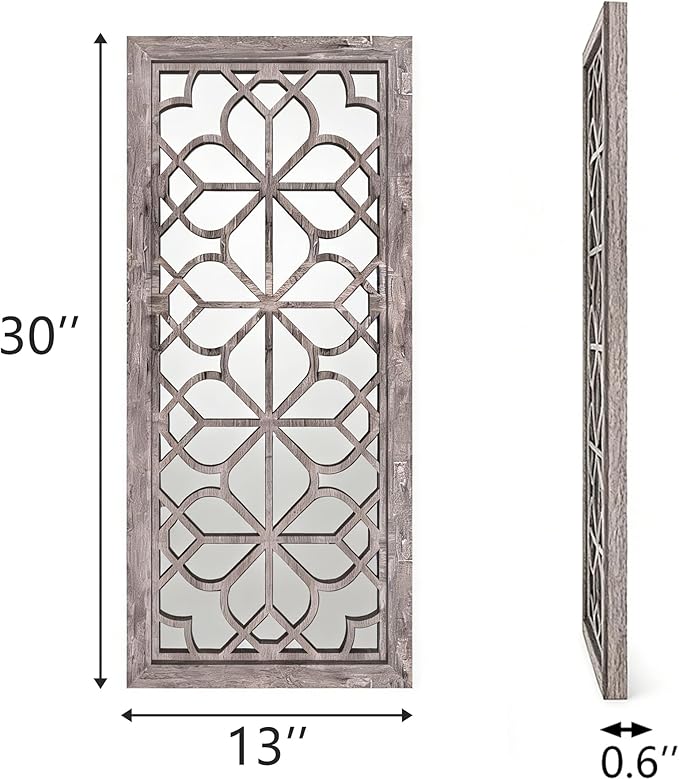 Set of 2 13x30 Inch Large Brown Shatterproof Carved Floral Wood Frame Wall - Image 2