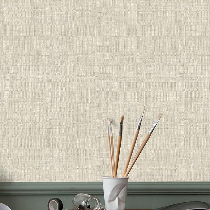 SHUFA Gray Beige Cotton-Like Textured Grasscloth Wallpaper Matte Thick Real - Image 3
