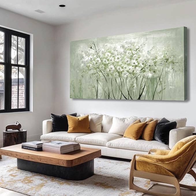 MLART99 Green and White Wall Art Home Decor Wildflower Wall Decorations Canvas by MLART99