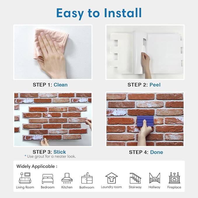 COMSTICKC 3D Red Faux Brick Wall Panel Peel and Stick Wall Covering, 3D Brick - Image 8